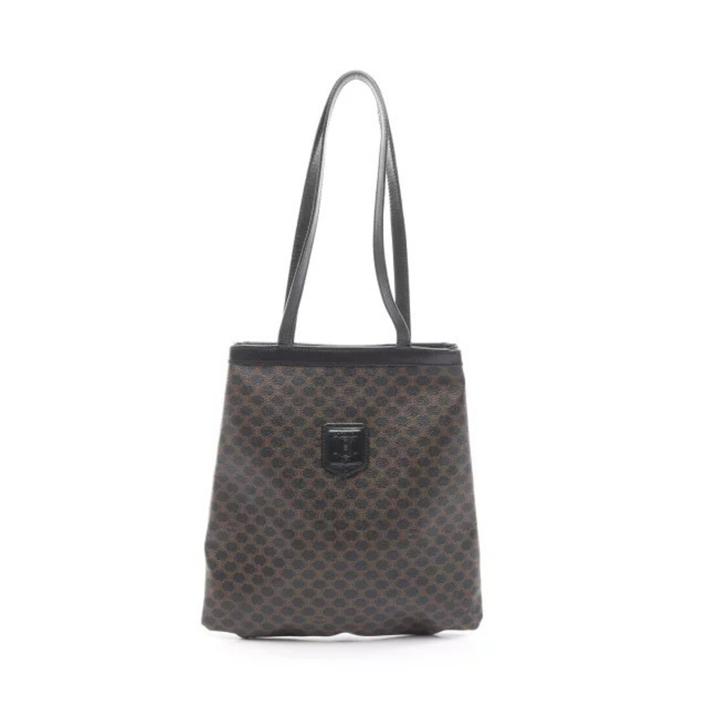 Celine Macadam Tote Bag Canvas Leather Black Brown